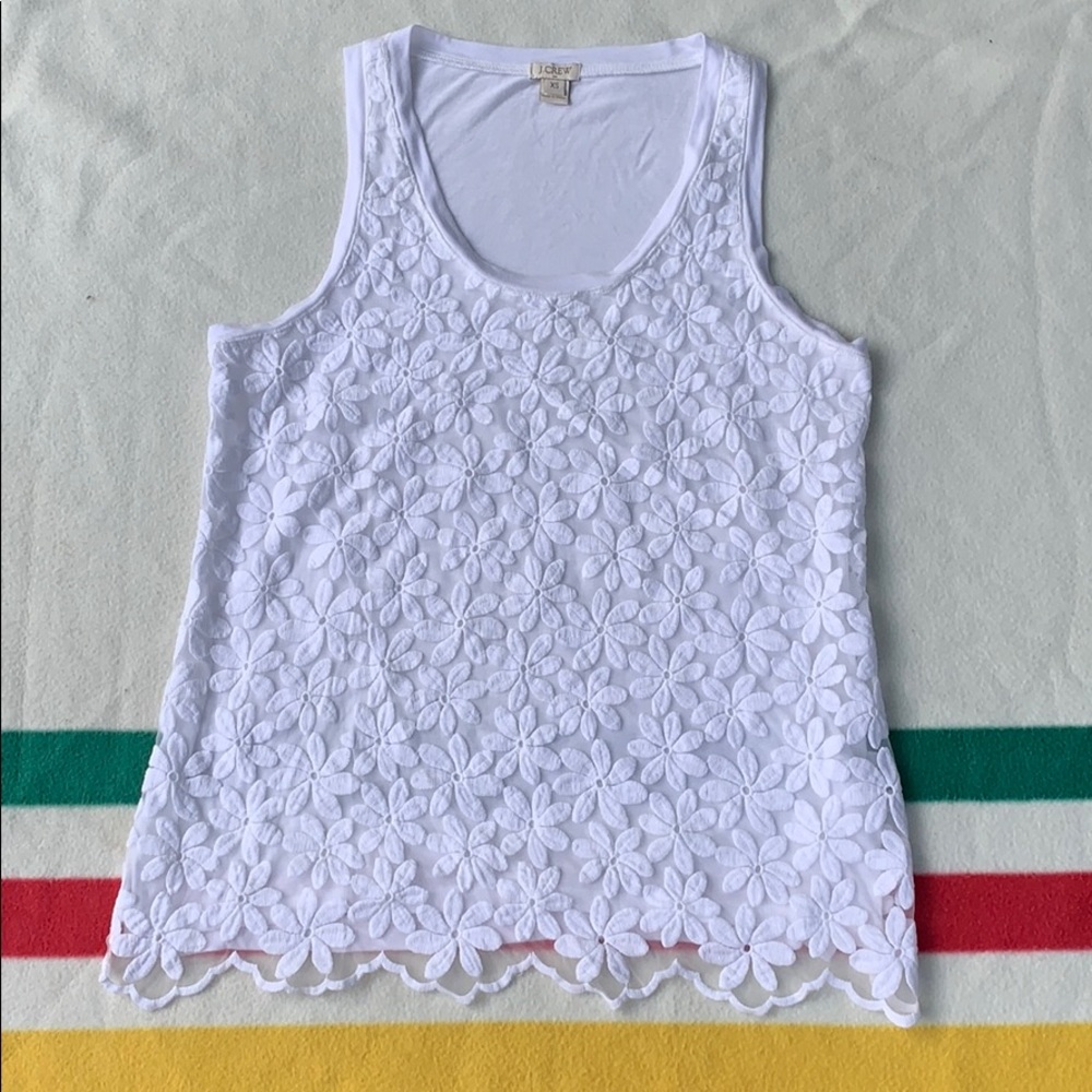 J. Crew floral lace overlay tank in white